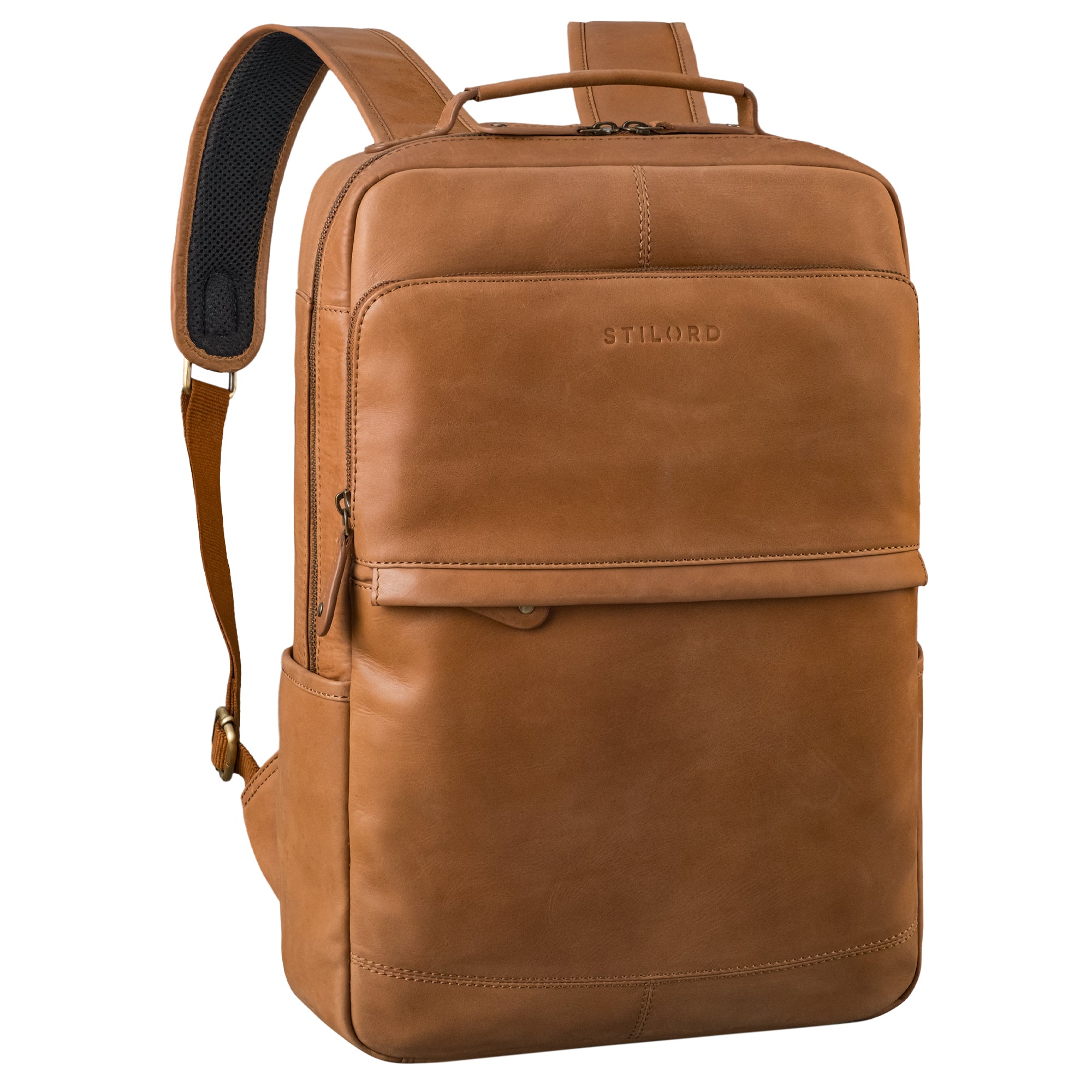 Arbeitsrucksack Herren Damen Groß Leder 17 Zoll Tan