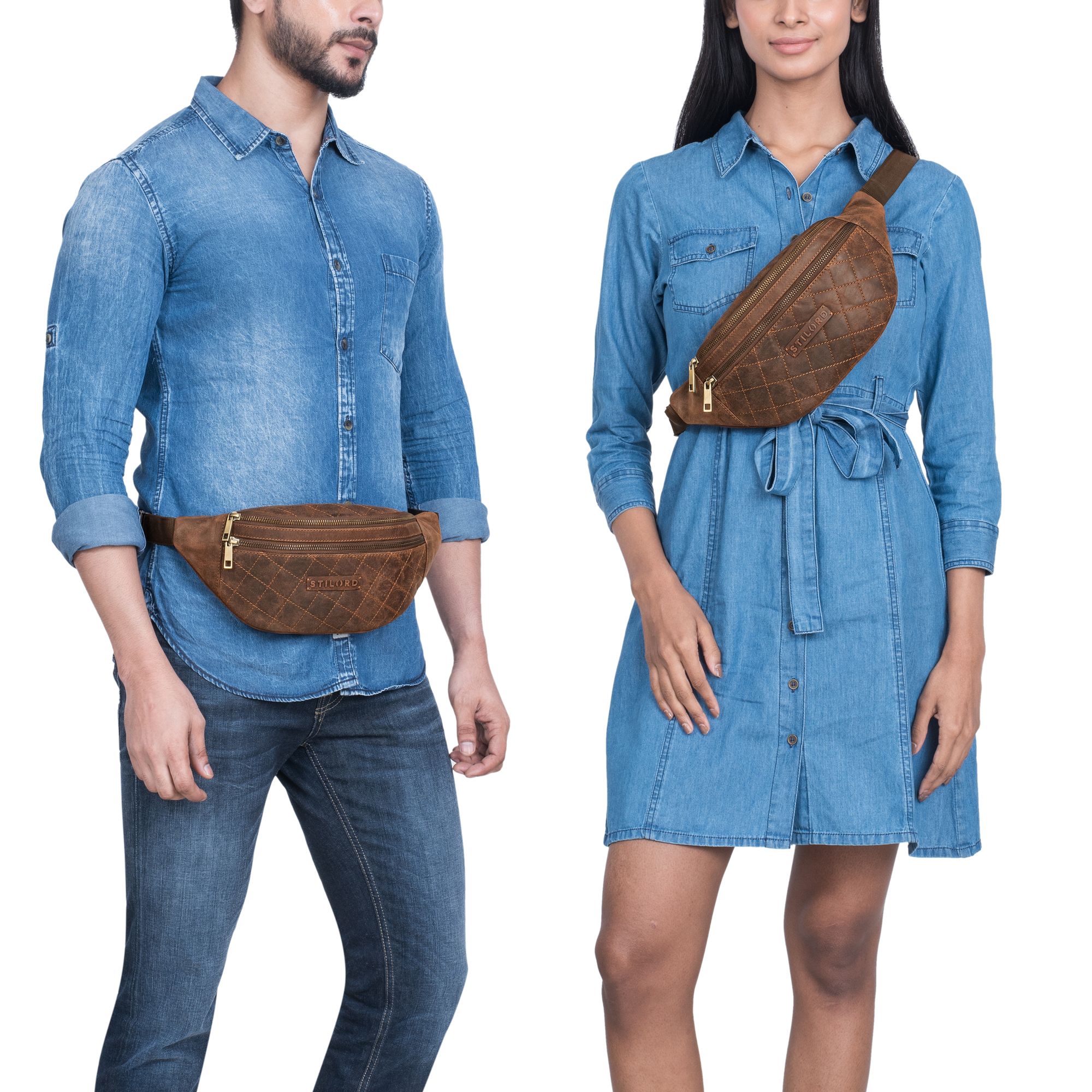 Bauchtasche Leder Herren Damen Hunter braun