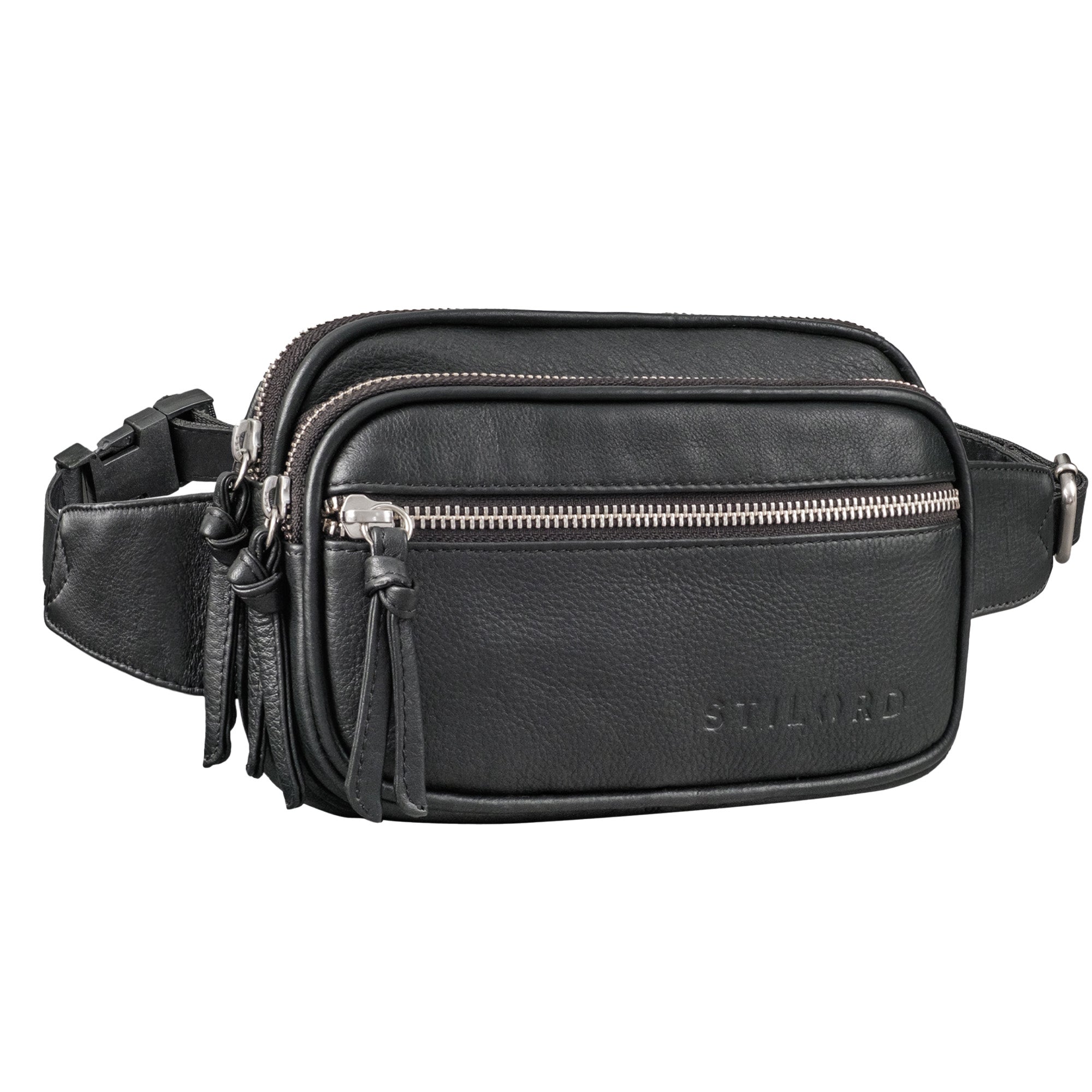 Bauchtasche oder Gürteltasche mit zwei Hauptfächern für Damen Schwarz
