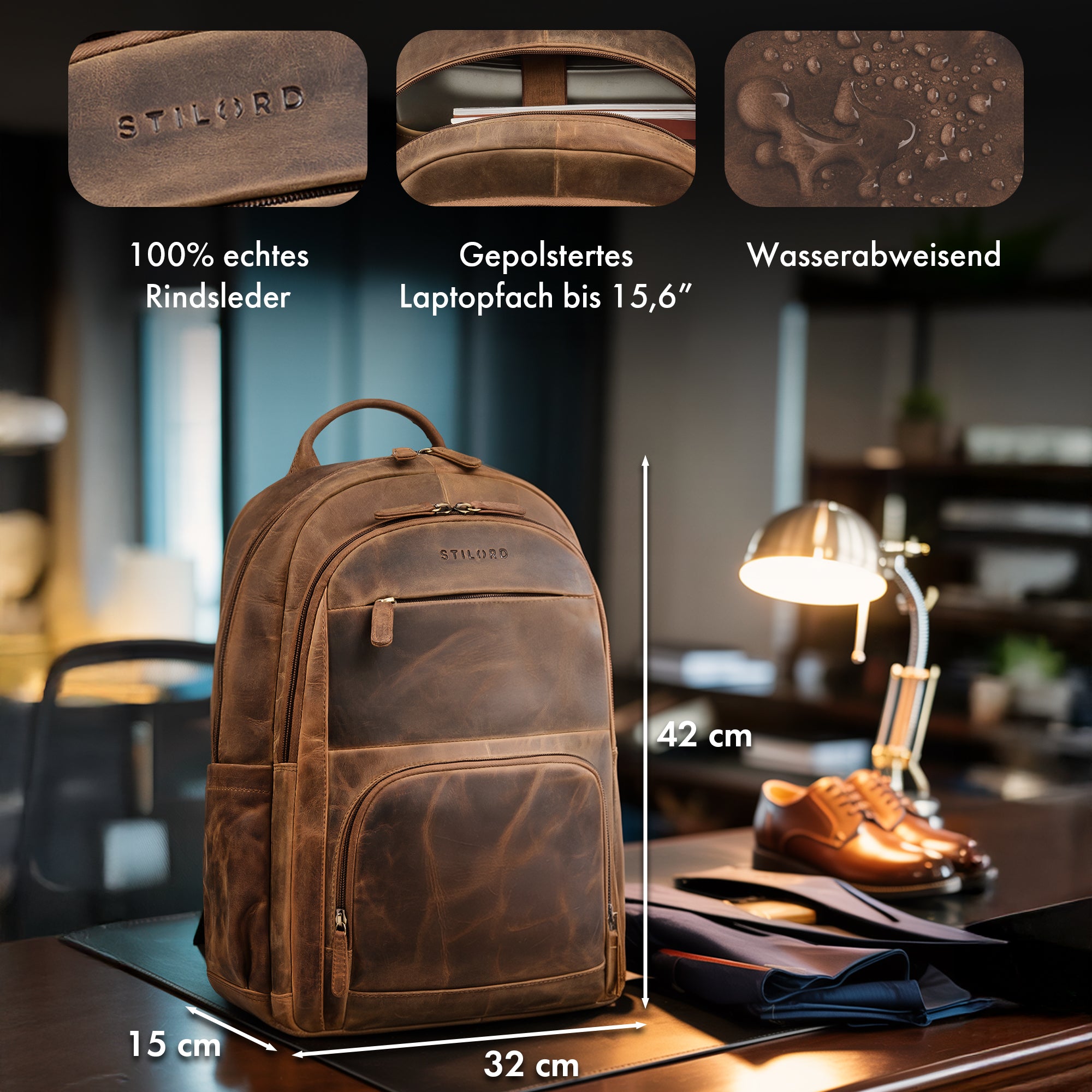 echtleder rucksack herren braun