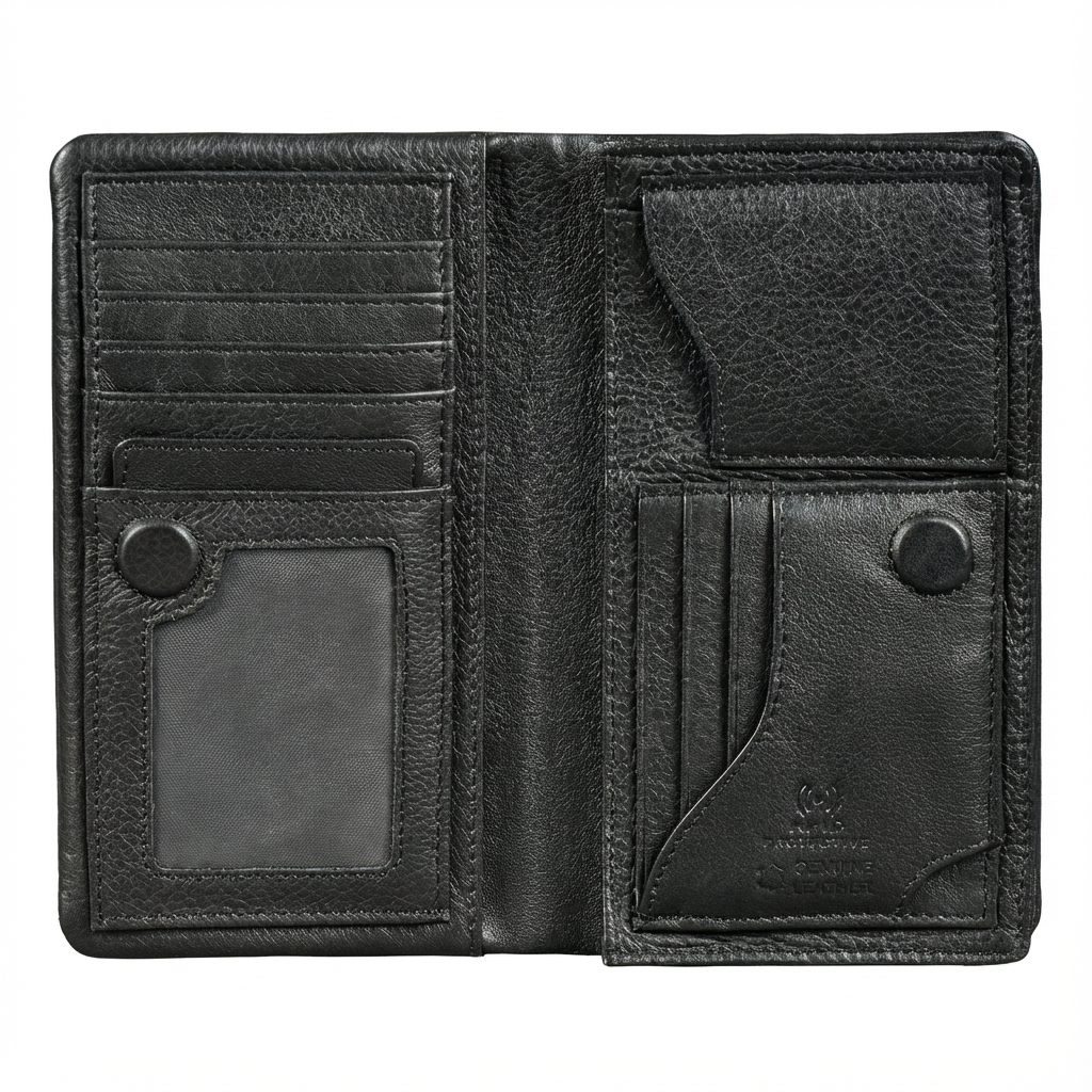 XL Leder Portemonnaie Herren Schwarz Lang Hochformat mit Münzfach RFID Schutz, für 11 Karten