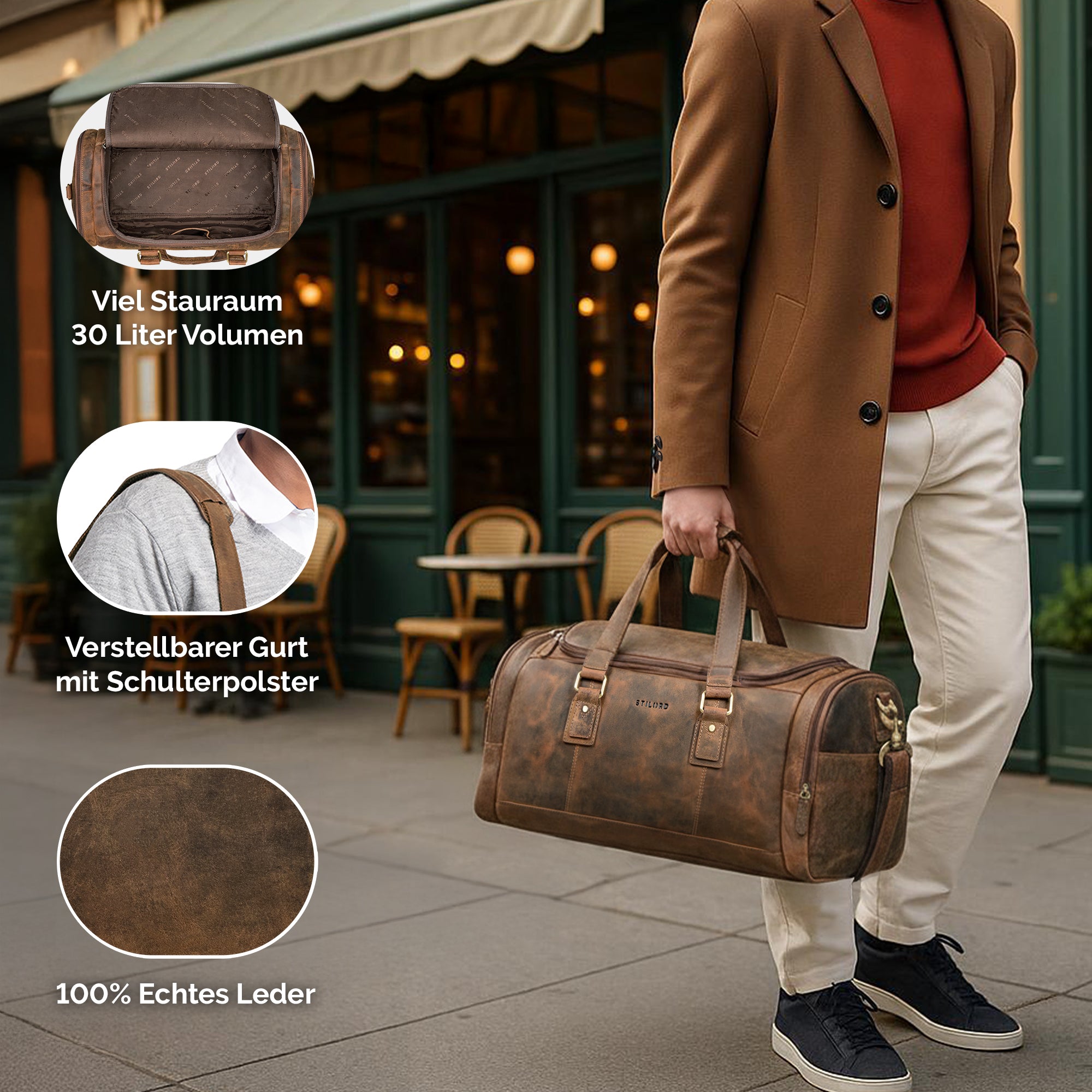 leder handgepäck tasche herren braun