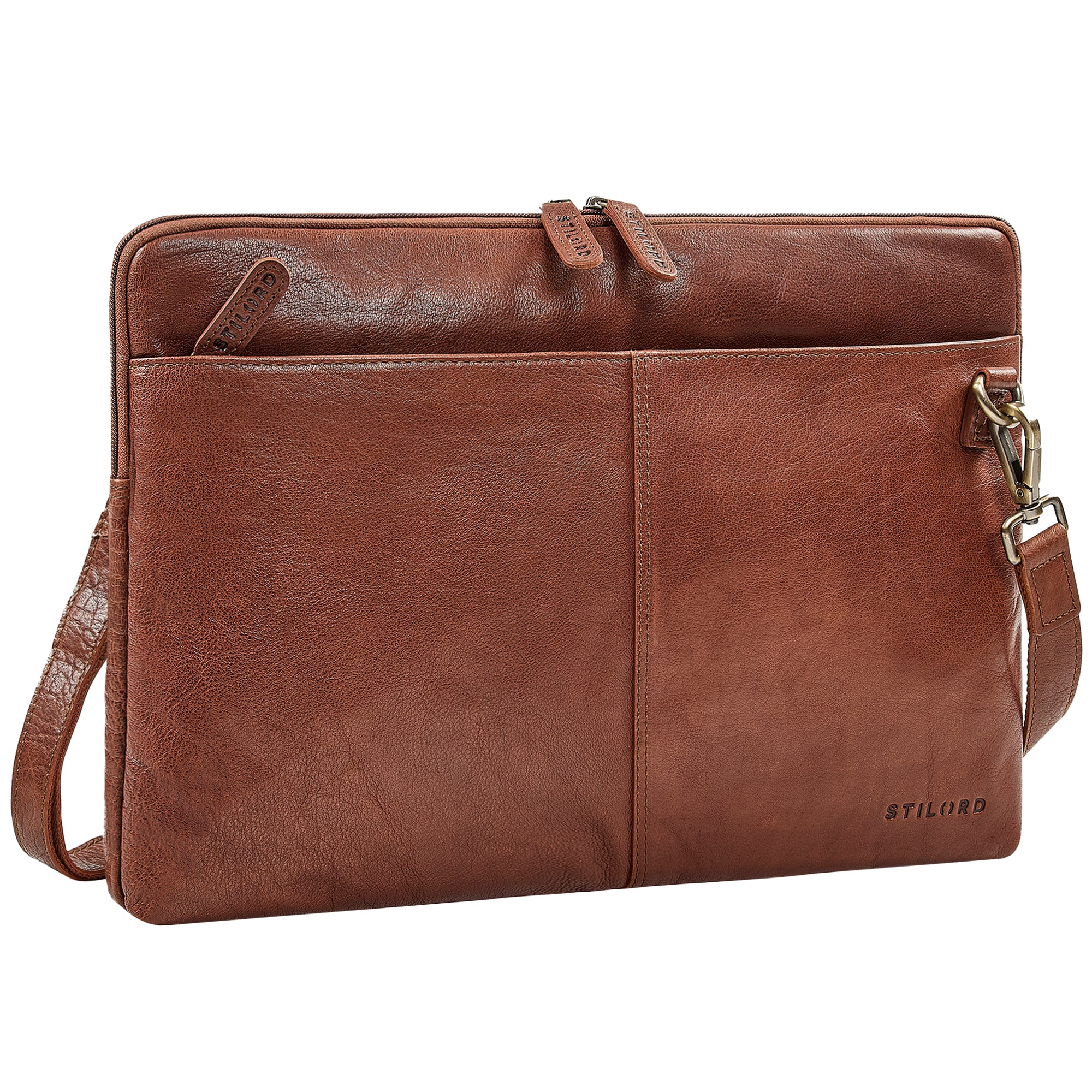 Schlanke Vintage Laptoptasche 15.6 Zoll Leder Braun mit abnehmbaren Schultergurt