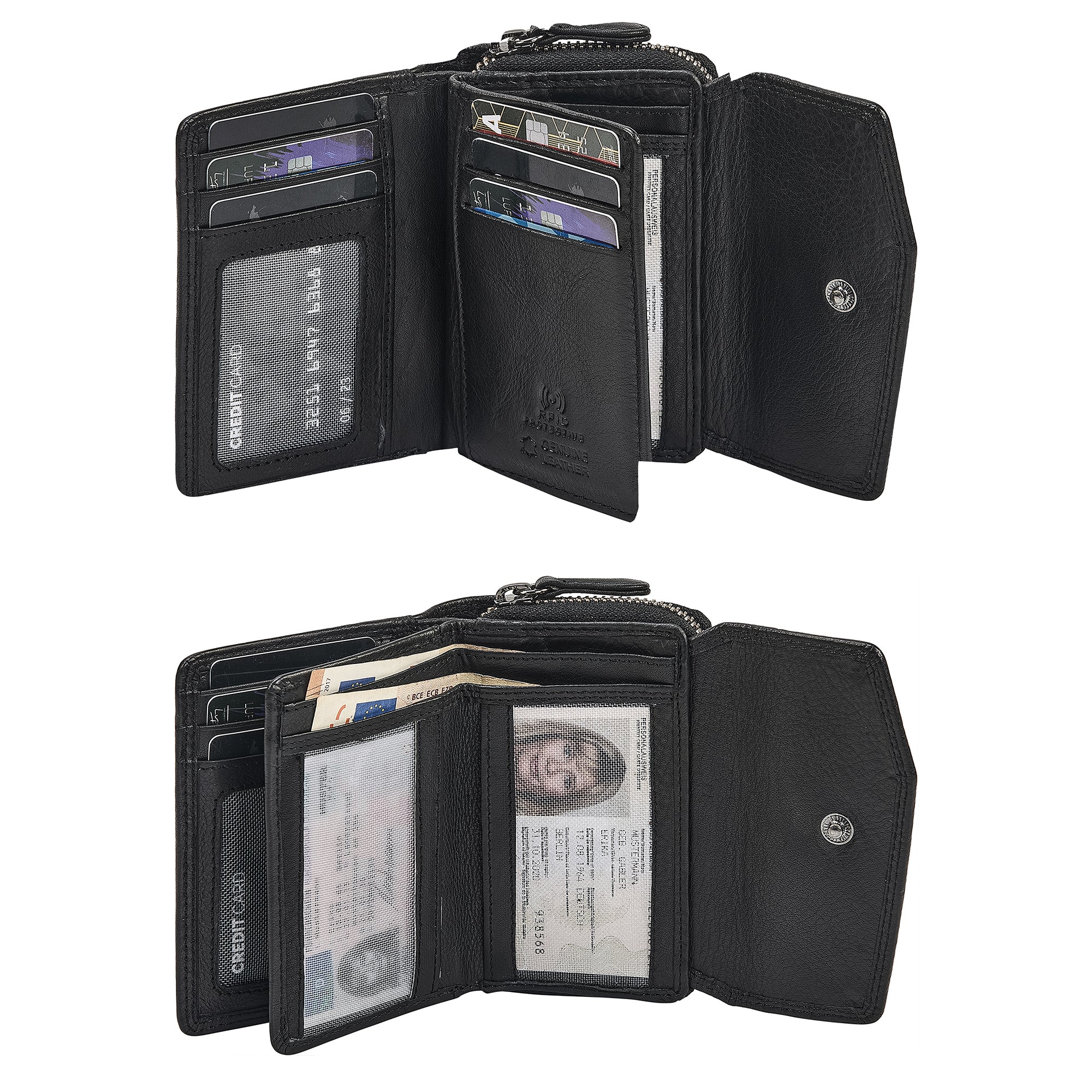 leder damen portemonnaie schwarz reißverschluss