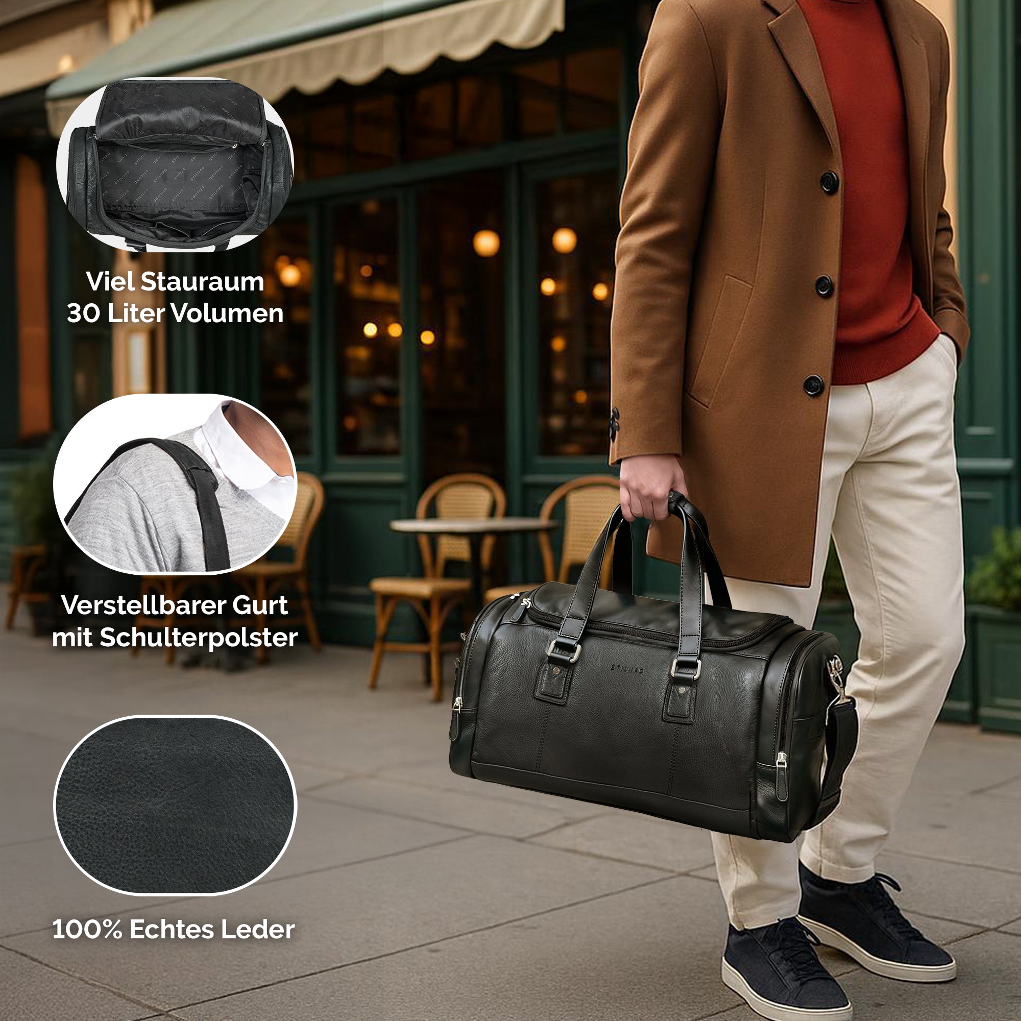 leder reisetasche klein schwarz