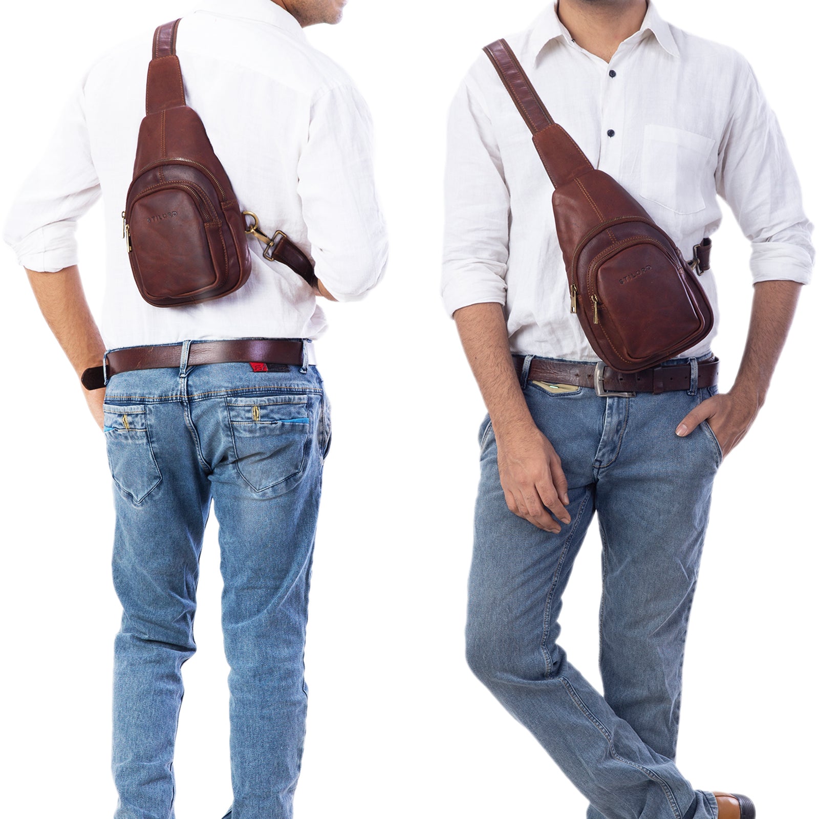 Leder Cross Over Bag Herren Vintage