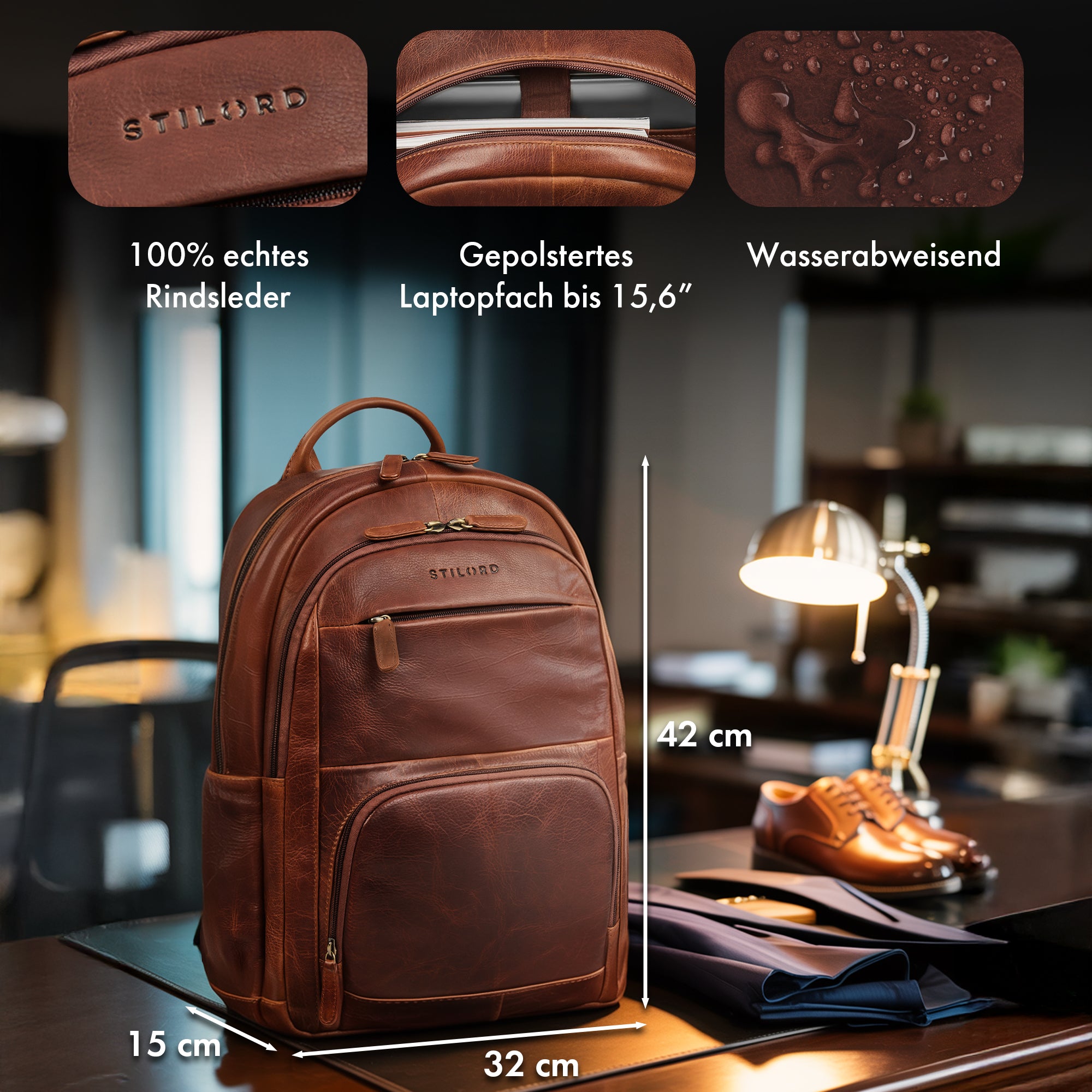 leder rucksack business herren cognac