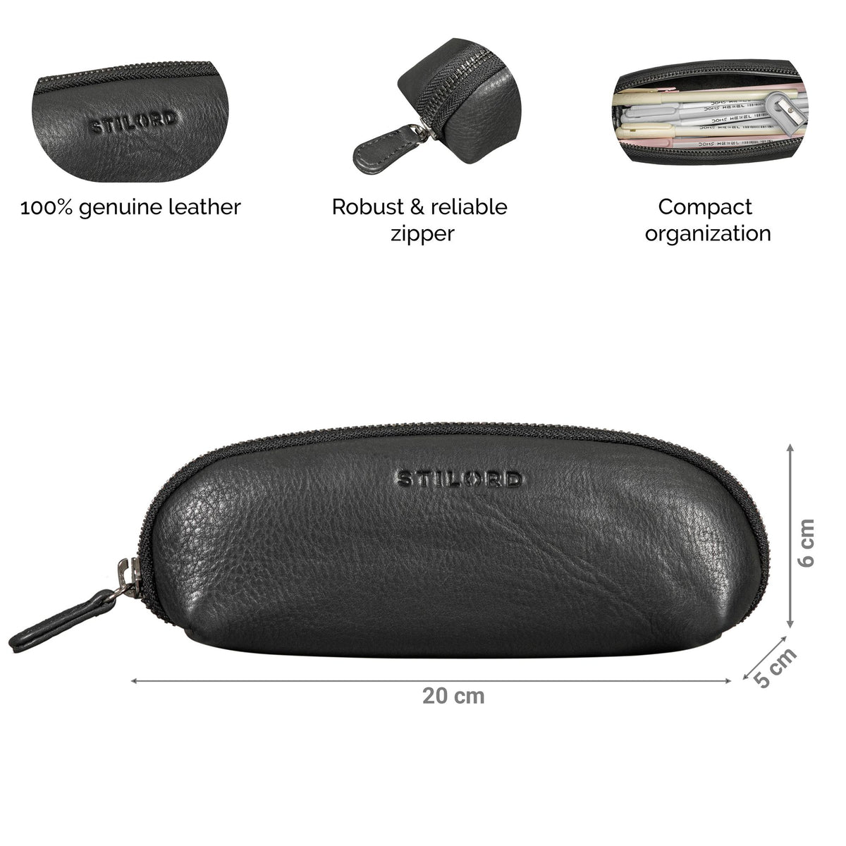 black pencil case leather small