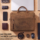 Braune Leder-Business-Tasche bergamo mit Laptopfach 13-14 Zoll, A4-Mappe, STILORD-Prägung, Draufsicht