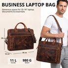 Braune Leder-Business-Tasche luino mit Laptopfach 13–14 Zoll, Schultergurt, Frontansicht mit Maßen 38×30×10 cm