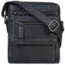Malá čierna kožená crossbody taška, plochá na 8 palcový tablet, predné vrecká na zips, nastaviteľný popruh, razba STILORD